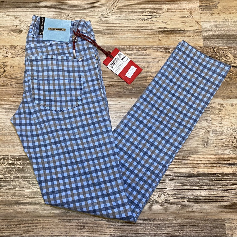 Tramarossa Pants Denim Cotton Stretch Pants Gingham Check Pattern Size 29x32